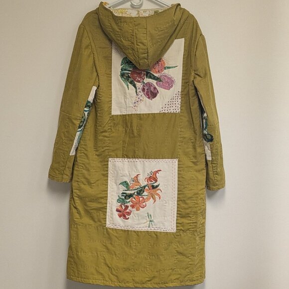 Handmade Jackets & Blazers - Handmade Olive Quilt Jacket | Floral Collage & Embroidery | One of a Kind Sz M/L